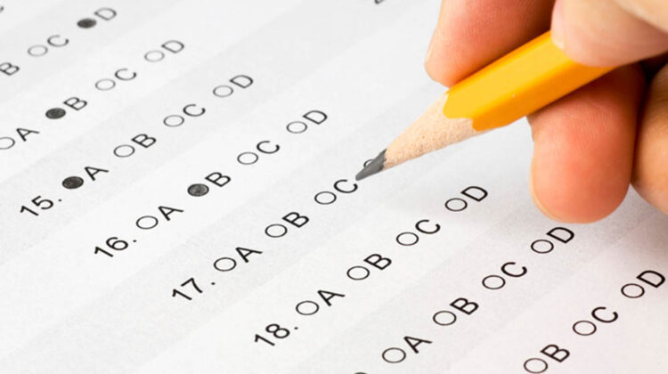 Nurse completing an online multiple-choice examination